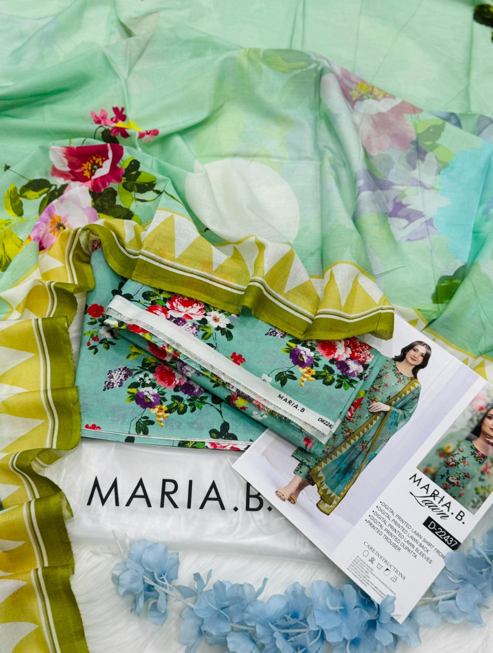 Mint Green Floral – 100% Original Maria.B Lawn Unstitched (3-Piece) – Direct Factory Wholesale Price