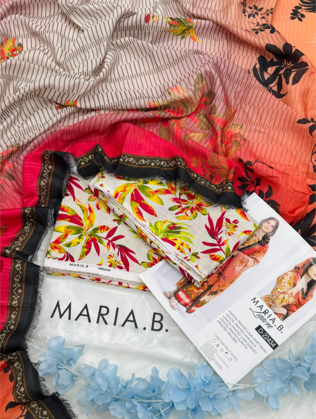 Tropical Sunset Floral – 100% Original Maria.B Lawn Unstitched (3-Piece) – Direct Factory Wholesale Price