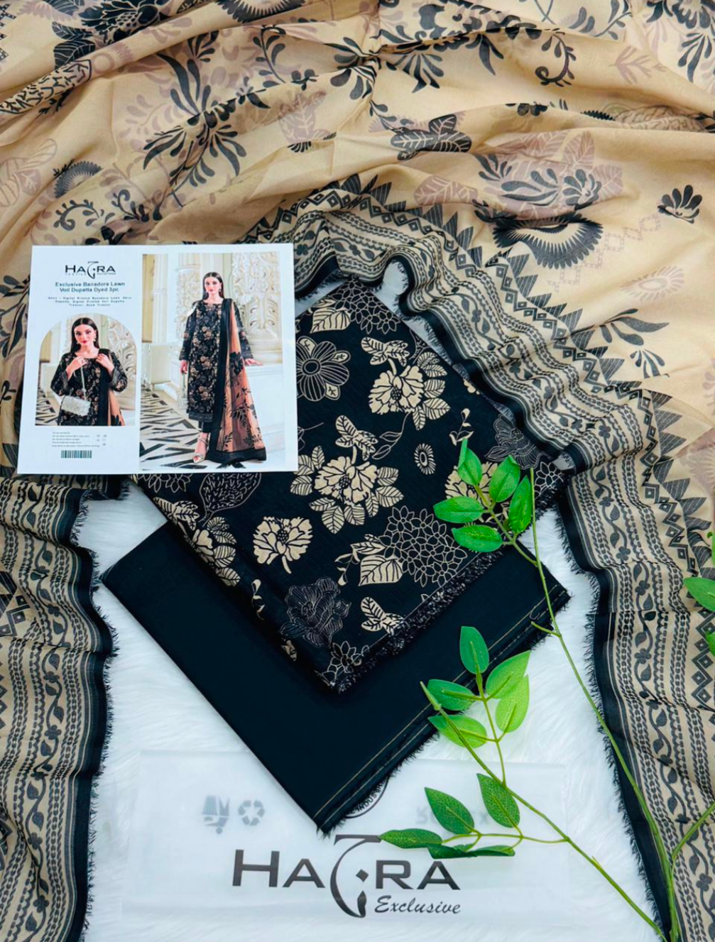 Golden Blossom Noir – 100% Original Hajra Lawn Unstitched (3-Piece) – Direct Factory Wholesale Price