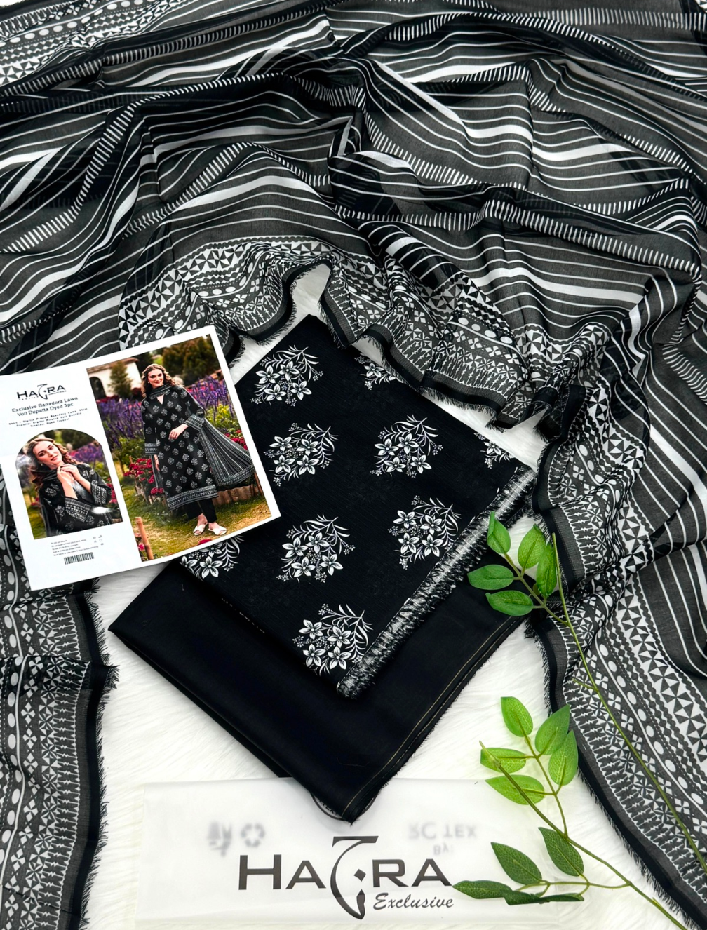 Monochrome Lily – 100% Original Hajra Lawn Unstitched (3-Piece) – Direct Factory Wholesale Price