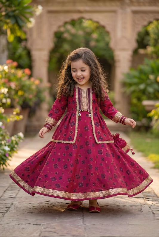 Gul-e-Rana – Deep Crimson Lawn Anarkali Frock