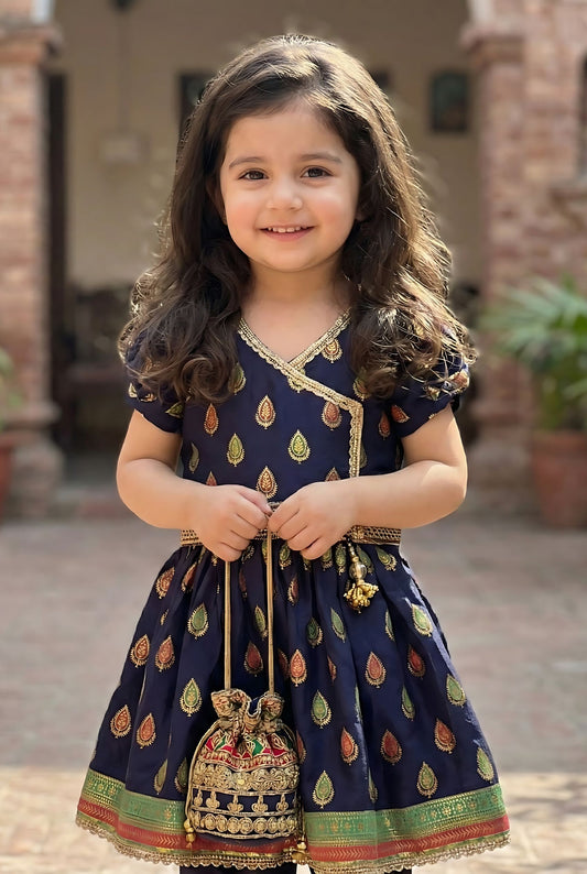 Zeenat-e-Shab – Navy Blue Lawn Angrakha Frock