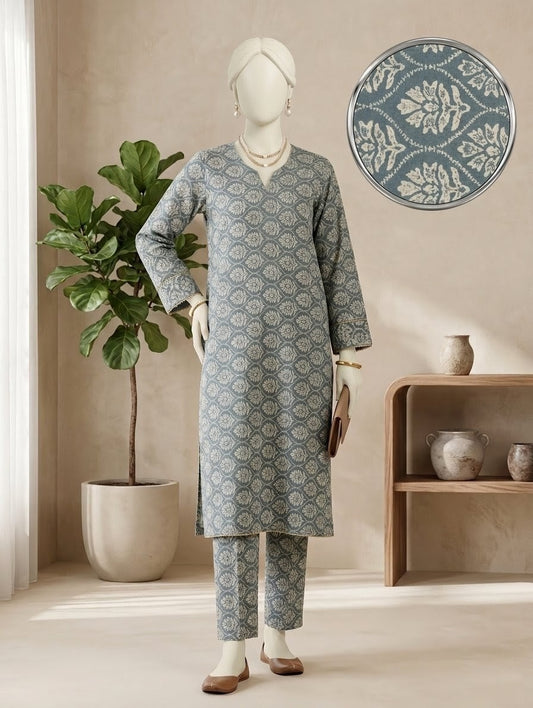 Finest Quality Lawn Unstitched 2 Piece Suit - Hamnaaz Slate Blue Ornamental Print