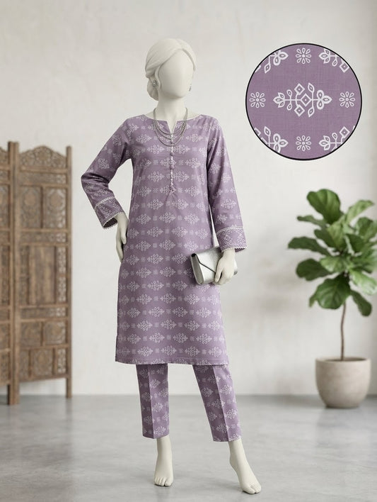 Finest Quality Lawn Unstitched 2 Piece Suit - Hamnaaz Lavender Ornamental Print