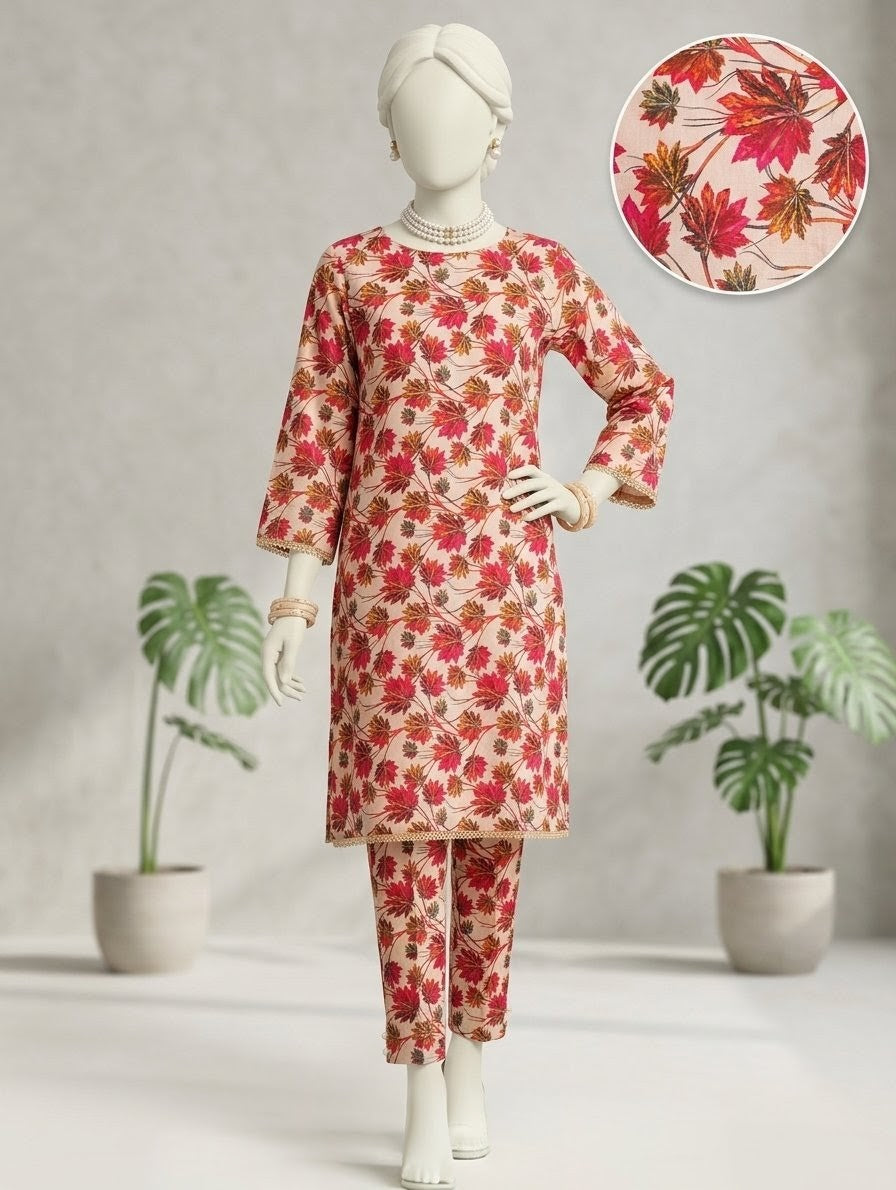 Finest Quality Lawn Unstitched 2 Piece Suit - Hamnaaz Autumnal Maple Leaf Print
