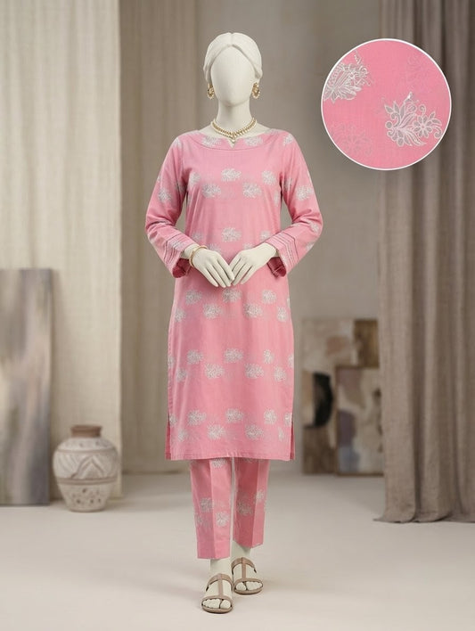 Finest Quality Lawn Unstitched 2 Piece Suit - Hamnaaz Soft Pink Silver Motif Print