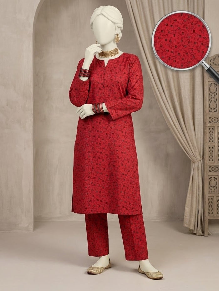 Finest Quality linen Unstitched 2 Piece Suit - Hamnaaz Red Black Micro Floral Print