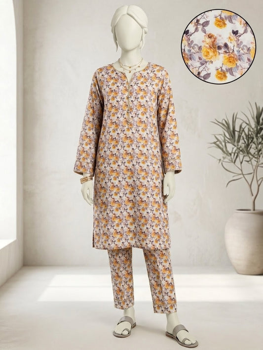 Finest Quality Lawn Unstitched 2 Piece Suit - Hamnaaz Soft Yellow Rose Petal Print