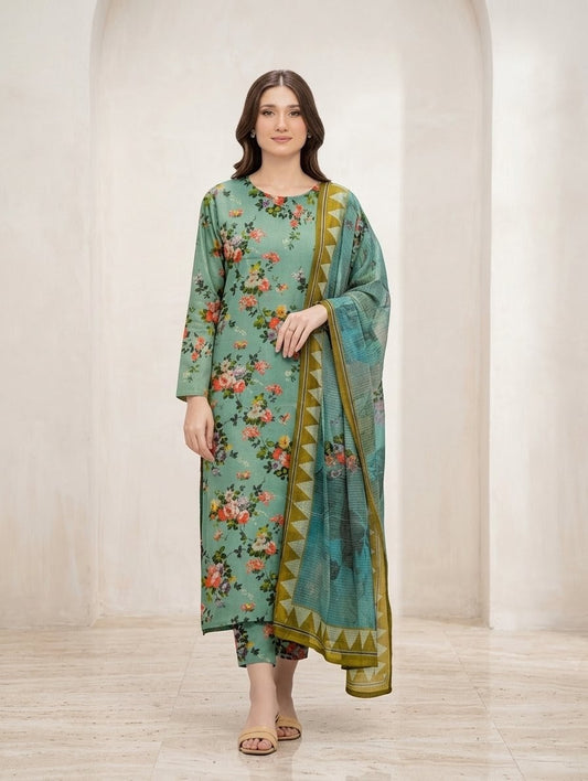 Mint Green Floral – Maria.B Lawn Unstitched (3-Piece) – Direct Factory Wholesale Price