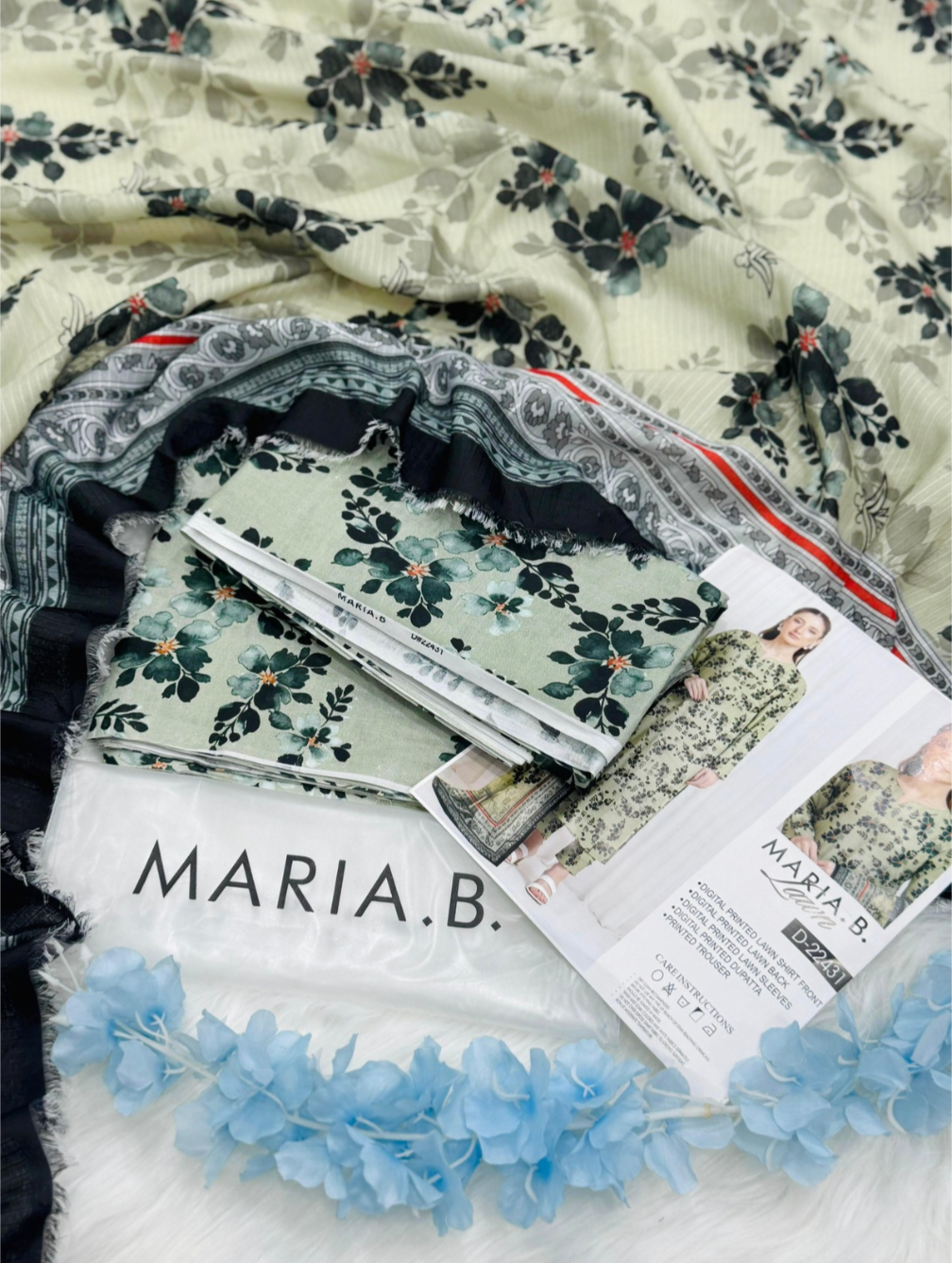 Pistachio Green Floral – 100% Original Maria.B Lawn Unstitched (3-Piece) – Direct Factory Wholesale Price