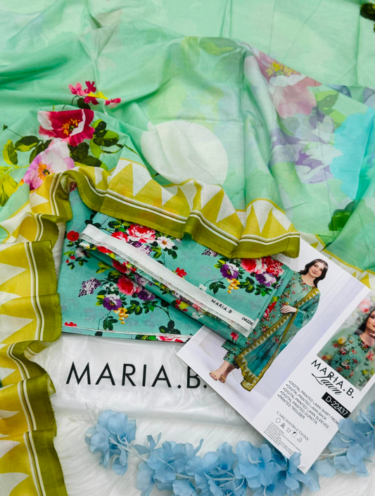 Mint Green Floral – 100% Original Maria.B Lawn Unstitched (3-Piece) – Direct Factory Wholesale Price