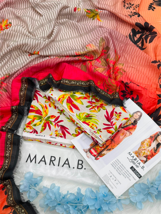 Tropical Sunset Floral – 100% Original Maria.B Lawn Unstitched (3-Piece) – Direct Factory Wholesale Price