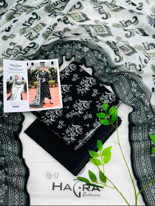 Ivory Vine Elegance – 100% Original Hajra Lawn Unstitched (3-Piece) – Direct Factory Wholesale Price