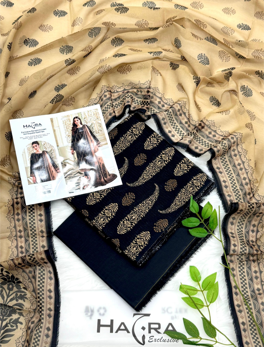 Classic Golden Paisley – 100% Original Hajra Lawn Unstitched (3-Piece) – Direct Factory Wholesale Price
