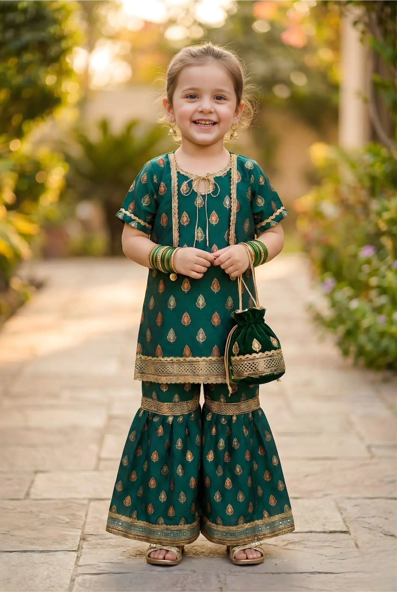 Gul-e-Zarrin – Emerald Gold Lawn Gharara Set