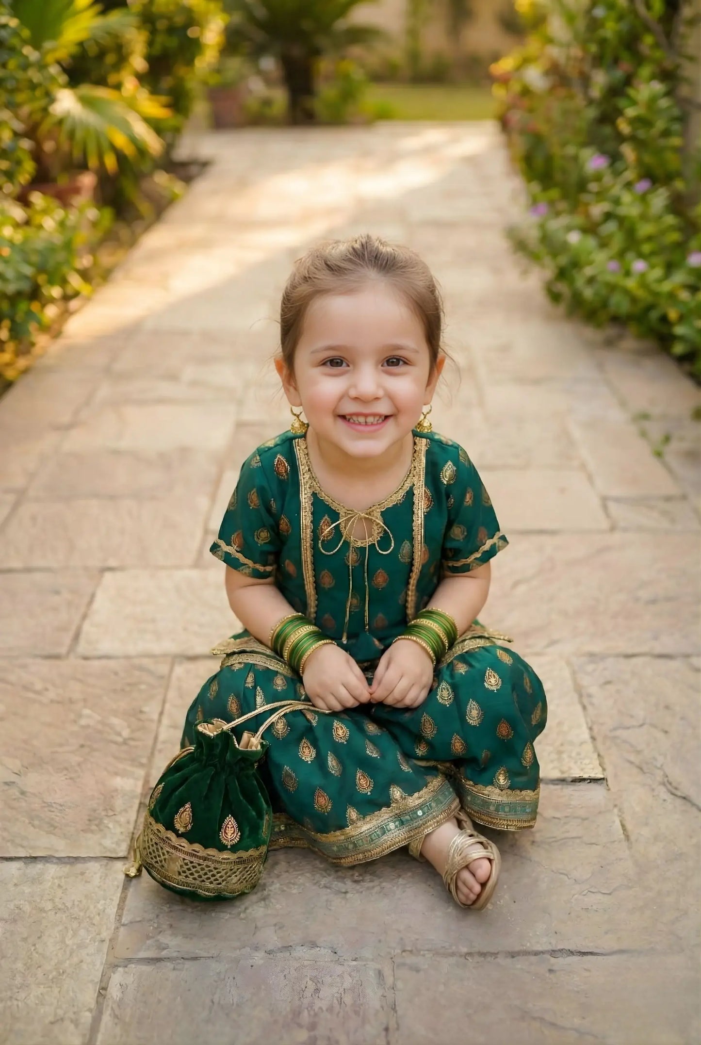Gul-e-Zarrin – Emerald Gold Lawn Gharara Set