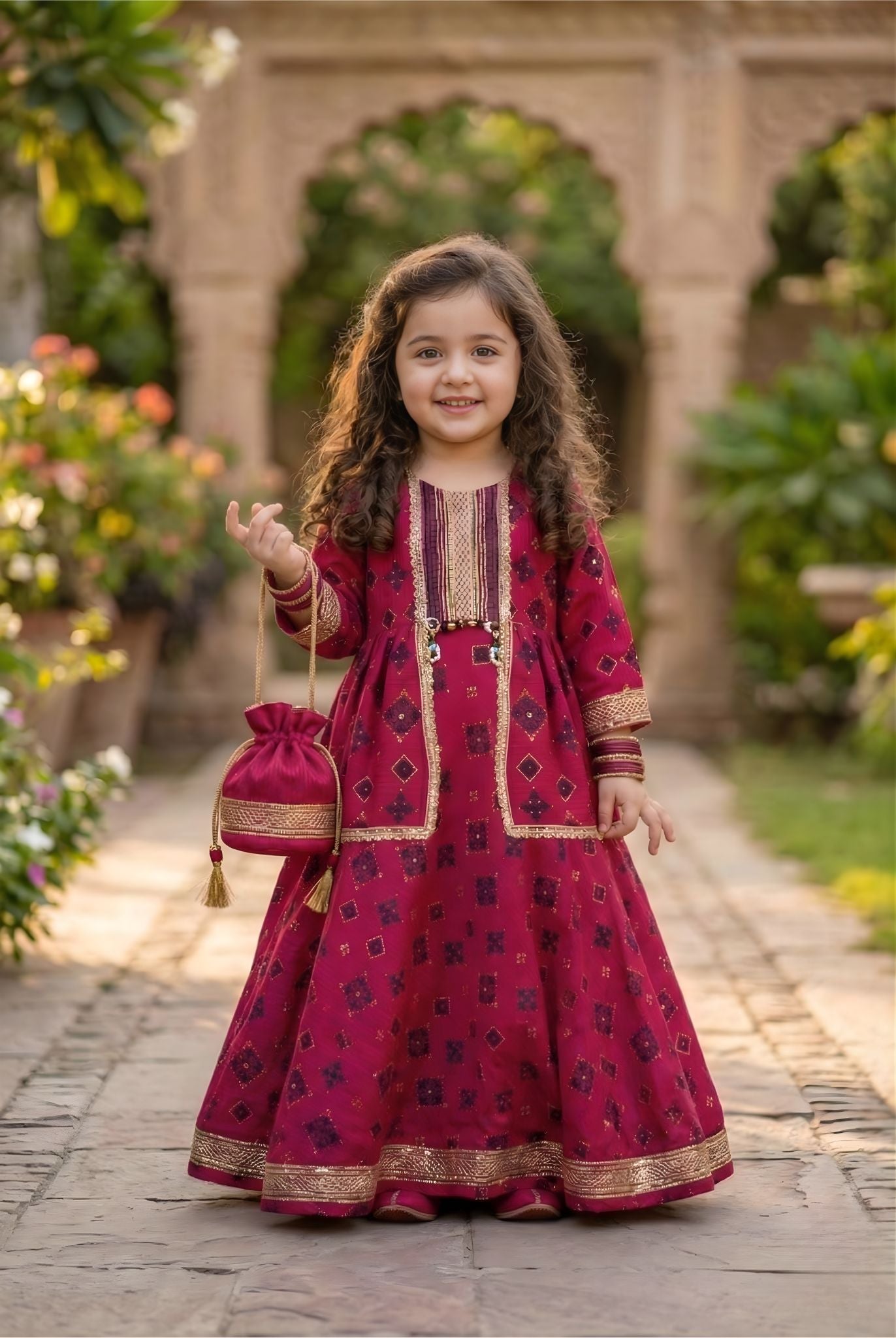Gul-e-Rana – Deep Crimson Lawn Anarkali Frock