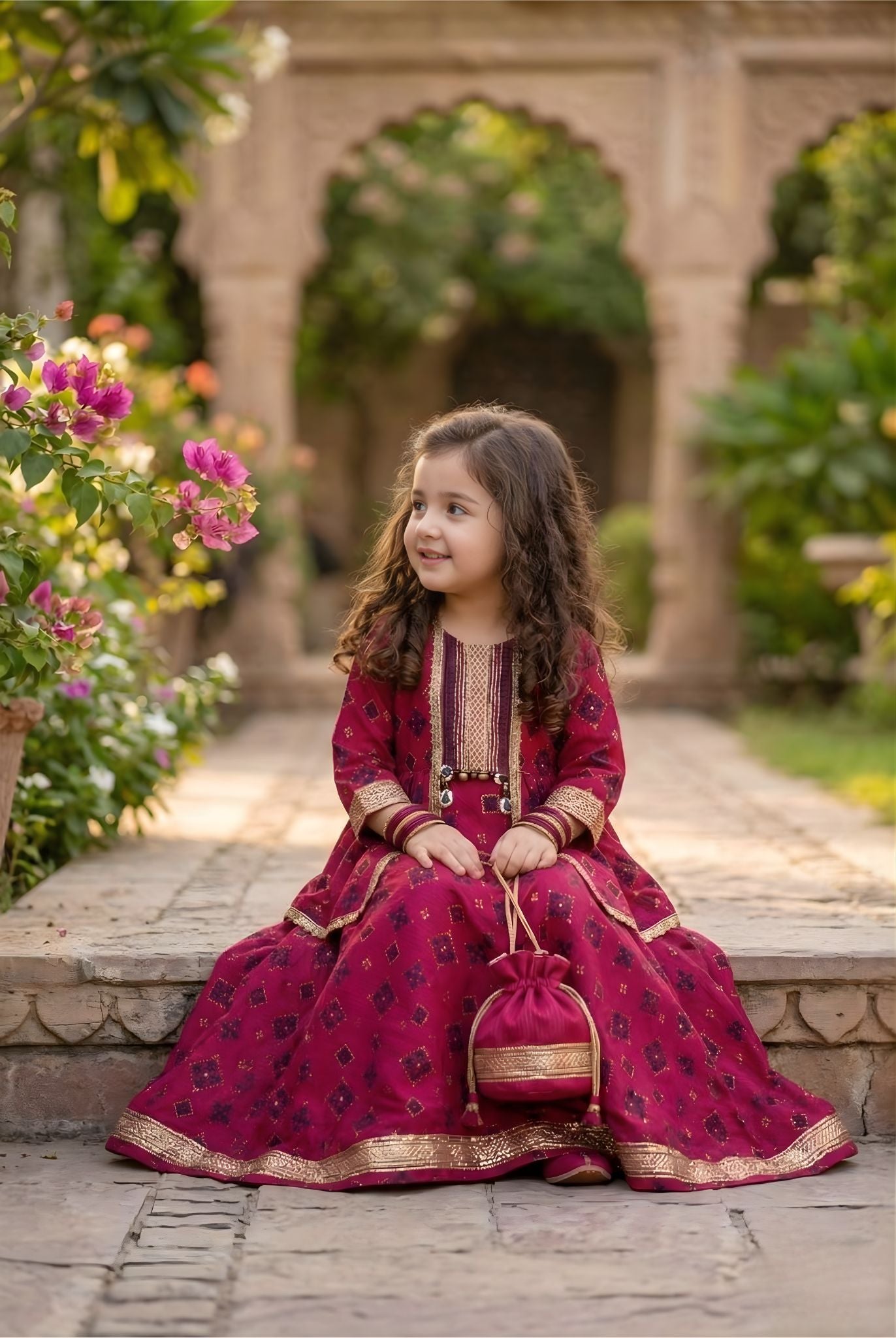 Gul-e-Rana – Deep Crimson Lawn Anarkali Frock