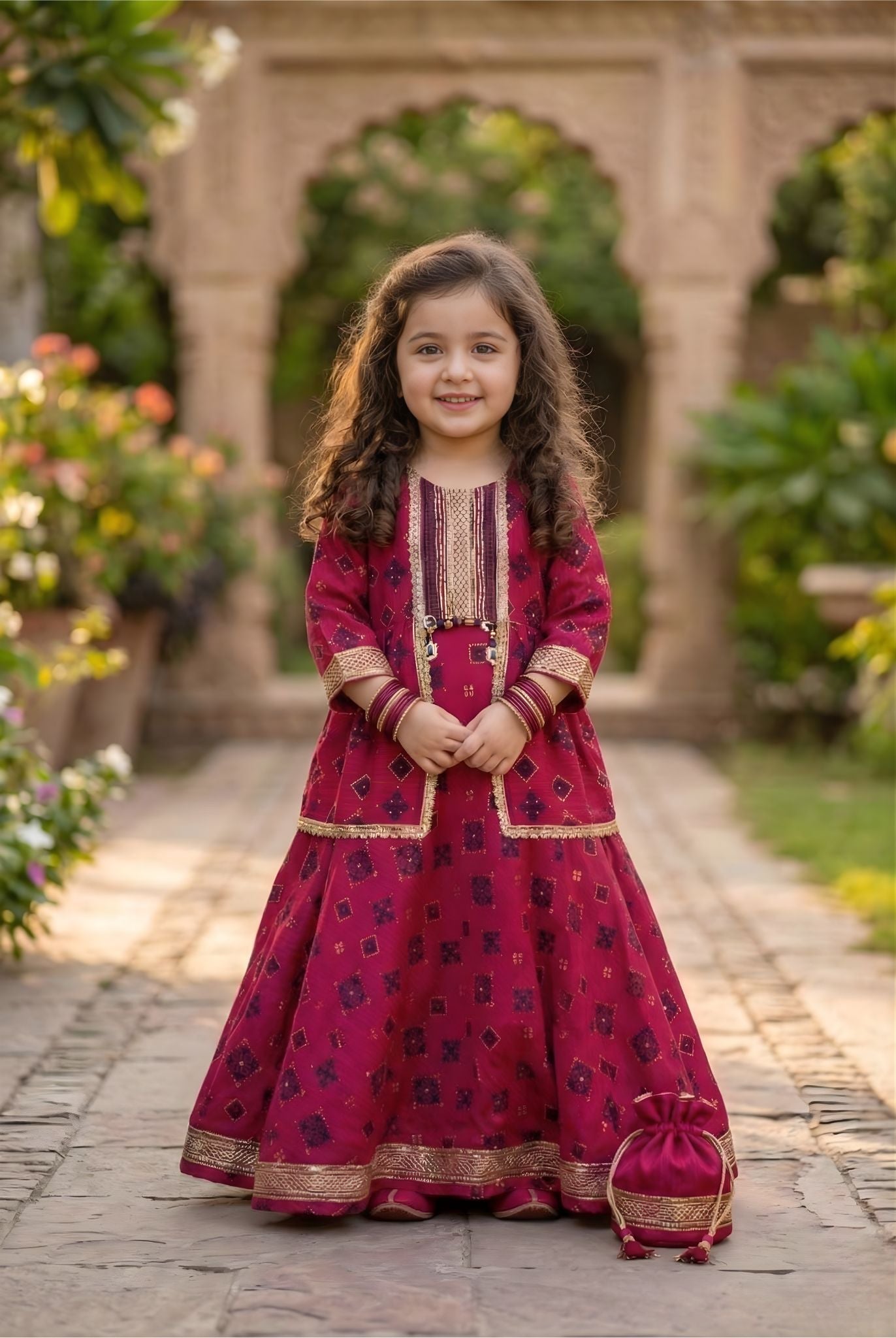 Gul-e-Rana – Deep Crimson Lawn Anarkali Frock