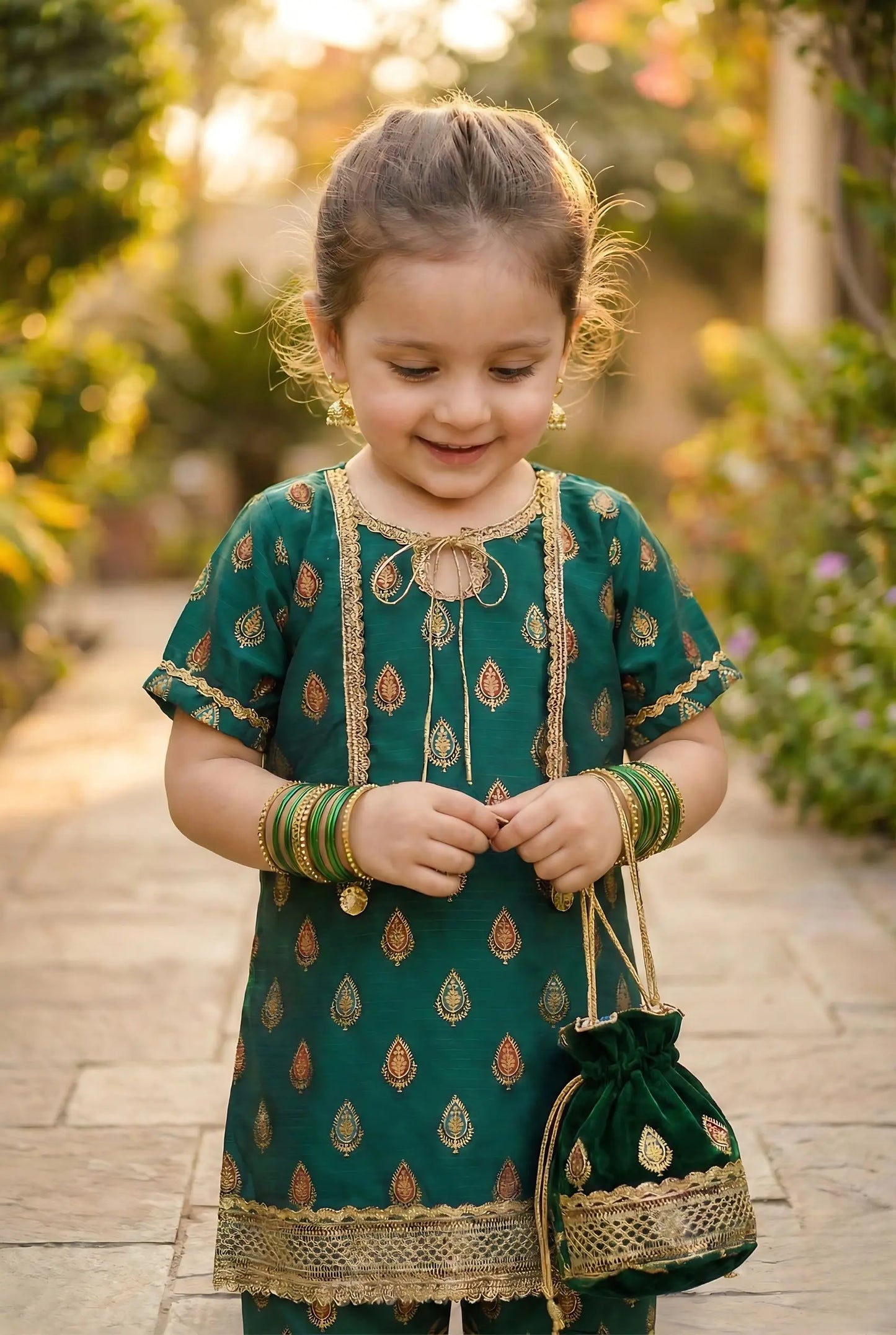 Gul-e-Zarrin – Emerald Gold Lawn Gharara Set