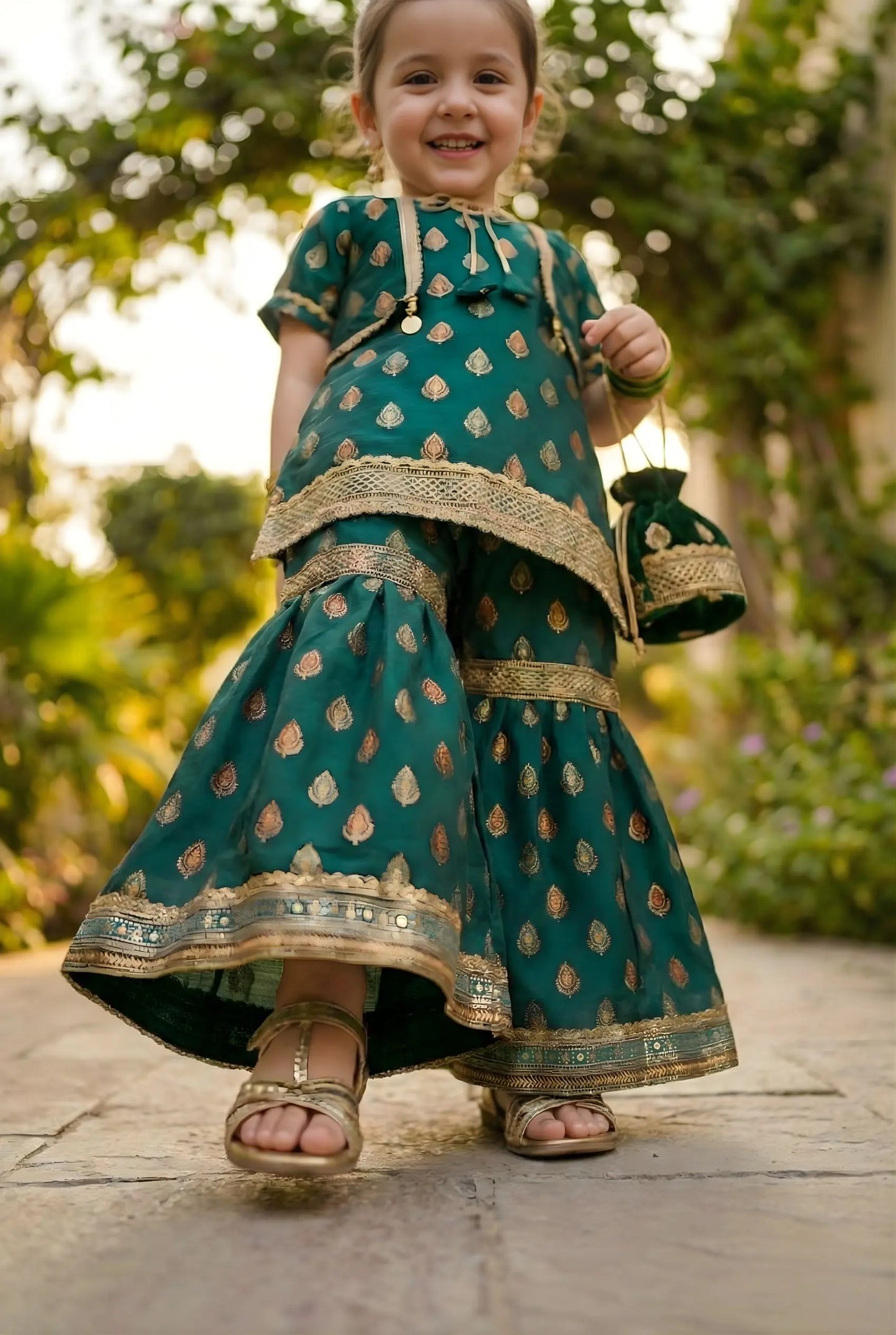 Gul-e-Zarrin – Emerald Gold Lawn Gharara Set