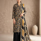 Finest Quality Lawn Unstitched 3 Piece Suit - Hamnaaz Black & Mustard Abstract Leaf Print