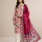 Finest Quality Lawn Unstitched 3 Piece Suit - Hamnaaz Crimson Tribal Print