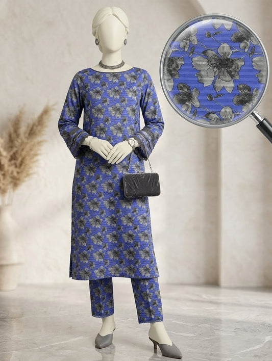 Finest Quality Doria Lawn Unstitched 2 Piece Suit - Hamnaaz Royal Blue Grey Floral Print