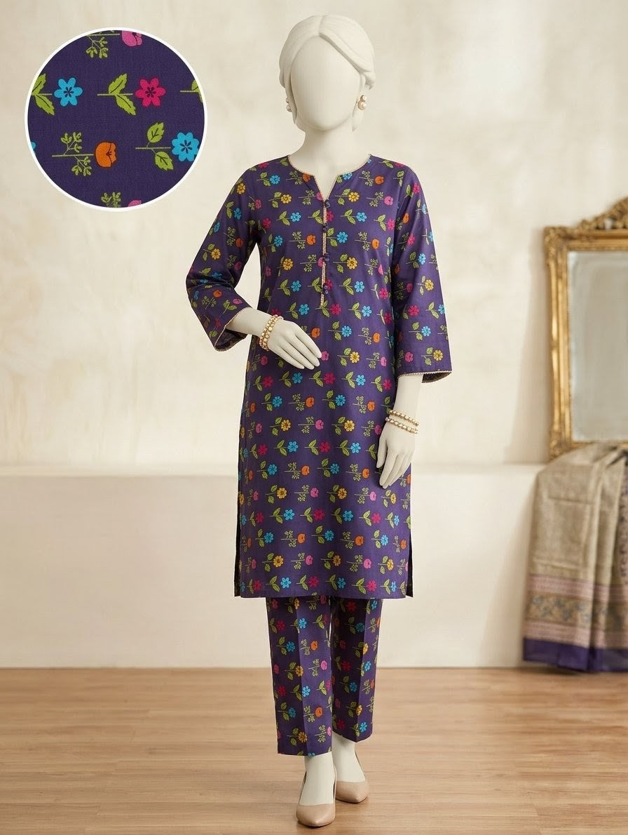 Finest Quality Lawn Unstitched 2 Piece Suit - Hamnaaz Navy Blue Dainty Floral Print