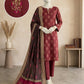 Finest Quality Lawn Unstitched 3 Piece Suit - Hamnaaz Maroon Elegant Motif Print
