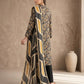 Finest Quality Lawn Unstitched 3 Piece Suit - Hamnaaz Black & Mustard Abstract Leaf Print