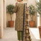 Finest Quality Lawn Unstitched 3 Piece Suit - Hamnaaz Olive Green Block Print