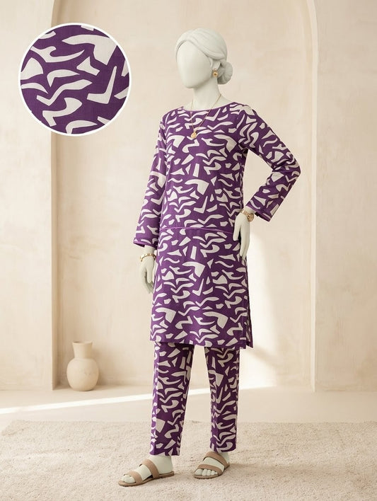Finest Quality Lawn Unstitched 2 Piece Suit - Hamnaaz Purple Abstract Fragment Print