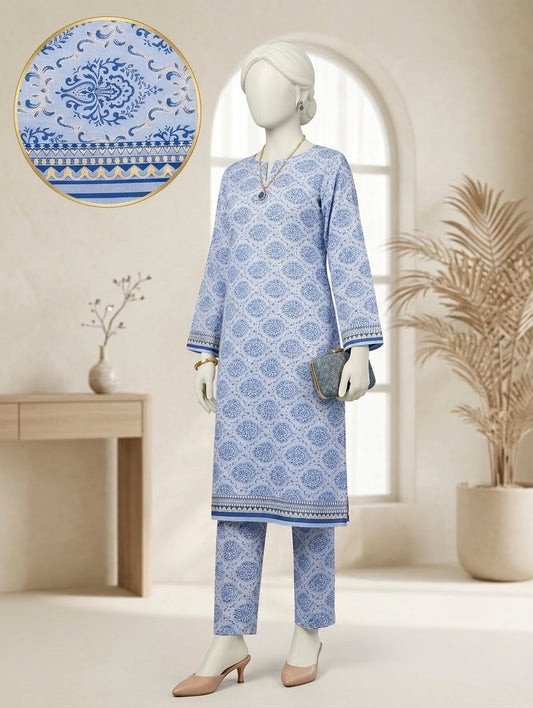 Finest Quality Lawn Unstitched 2 Piece Suit - Hamnaaz Cornflower Blue Paisley Border Print
