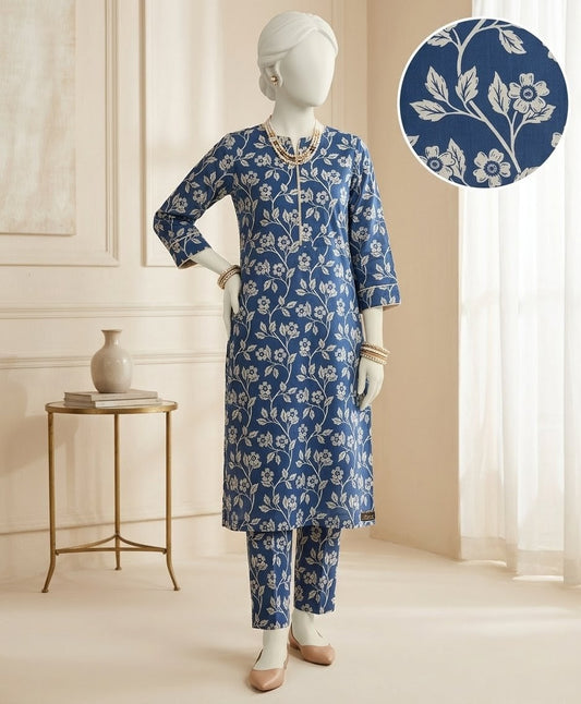 Finest Quality Lawn Unstitched 2 Piece Suit - Hamnaaz Classic Blue Botanical Vine Print