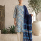 Finest Quality Lawn Unstitched 3 Piece Suit - Hamnaaz Off-White & Blue Vine Print