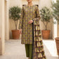 Finest Quality Lawn Unstitched 3 Piece Suit - Hamnaaz Olive Green Block Print