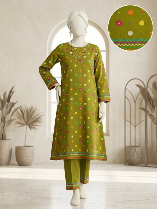 Finest Quality Lawn Unstitched 2 Piece Suit - Hamnaaz Olive Floral Dotted Print
