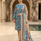 Finest Quality Lawn Unstitched 3 Piece Suit - Hamnaaz Cream & Blue Floral Print