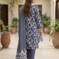 Finest Quality Lawn Unstitched 3 Piece Suit - Hamnaaz Navy Ikat Print